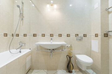 modern bathroom room with toilet and washing machine