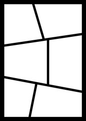 Vertical comic book panel with six empty angled dynamic boxes. Providing a usefu PNG layout for your content (storyboard, template, frame).
