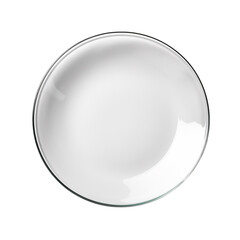 Empty clean glass plate isolated on transparent background, PNG available