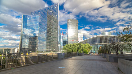 Skyscrapers of Defense timelapse hyperlapse modern business and financial district in Paris