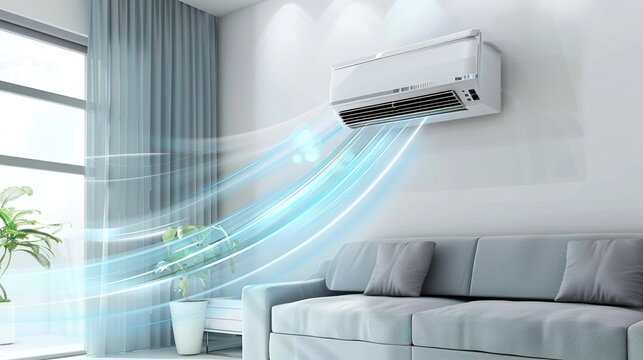 Air conditioner on wall room interior background