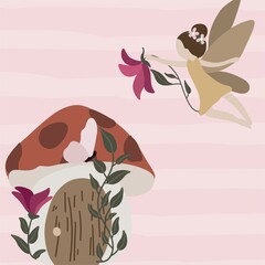 Fairy and mushroom illustration card