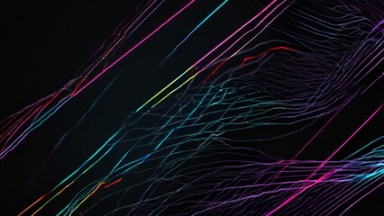Abstract background. Lines composed of glowing on black vector background