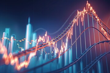 Stock chart transforming into a rollercoaster ride emotional journey of financial markets. - obrazy, fototapety, plakaty