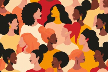 various women, each representing different cultures and skin tones in an expression that reflects strength and unity for International Women's Day Generative AI