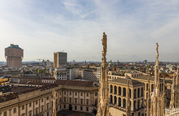 Milan skyline, Italy. View from the rooftop of Milan Cathedral (Duomo di Milano)