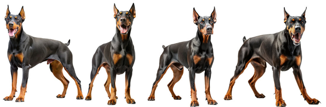 set doberman dog with some facial expressions