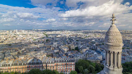 Panorama of Paris aerial timelapse, France. Top view from Montmartre viewpoint.