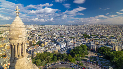 Panorama of Paris aerial timelapse, France. Top view from Montmartre viewpoint.