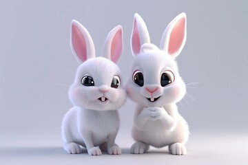 Fototapeta premium Small White Rabbit With Big Black Eyes