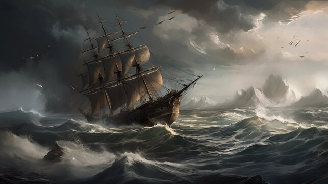 "Tempest Tides: The Struggle of the Solitary Ship"