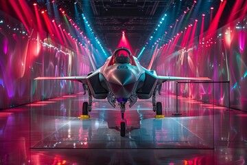 F-35 Lightning II fighter jet in hover mode during a dynamic airshow display - obrazy, fototapety, plakaty