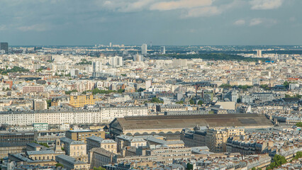 Fototapeta na wymiar Panorama of Paris aerial timelapse, France. Top view from Montmartre viewpoint.