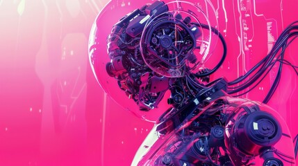 A computer-generated robot stands in a vibrant pink world, exuding whimsy and charm
