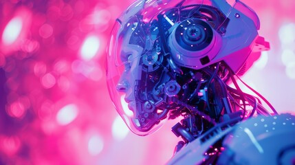 Close up of a robot on a pink background