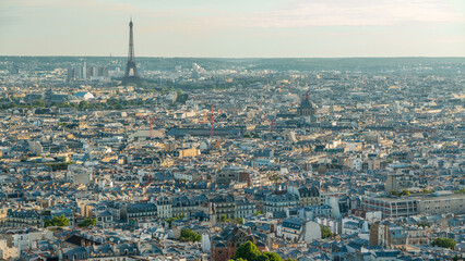 Obraz premium Panorama of Paris aerial timelapse, France. Top view from Montmartre viewpoint.