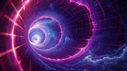 Fototapeta premium Explore the mysteries of a wormhole where spiral grid lines converge on the horizon