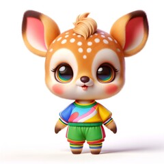 Funny Cute Deer Character Illustration. Funny Reindeer Animal Bright Colored Portrait Isolated on White Background.