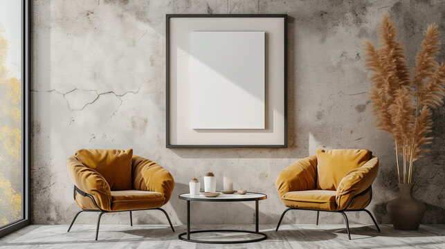 Luxurious white office adorned with two armchairs and offering abundant copy space