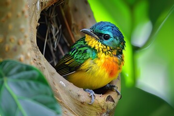 Colorful Bird Perched on Tree