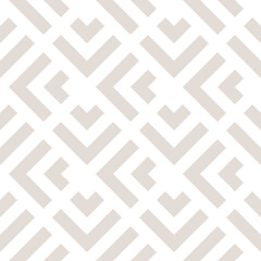 Subtle vector geometric seamless pattern with lines, squares, triangles, arrows, grid, lattice. Modern abstract beige and white graphic ornament. Simple elegant background texture. Repeated geo design