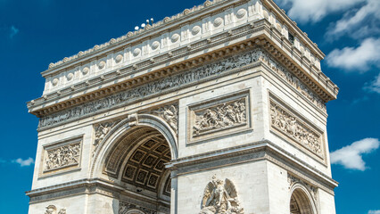 Top of the Arc de Triomphe Triumphal Arch of the Star timelapse is famous monument in Paris