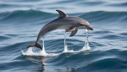 "A water droplet resembles a playful dolphin leaping joyfully above the waves."