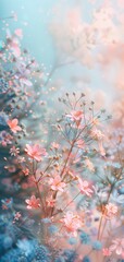 Spring's Delicate Dance: Pastel Blossoms Adorning Branches for Serene Nature Backgrounds