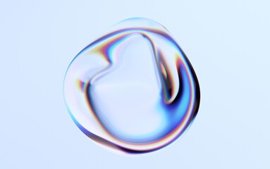 Abstract iridescent shape, colorful bubble, 3d render