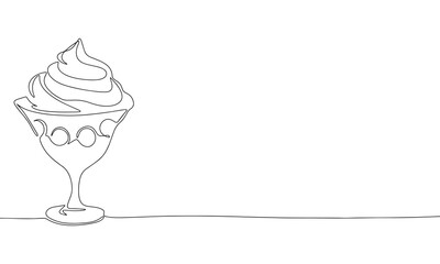 Ice cream one line continuous. Line art Ice cream in glass isolated on transparent background. Hand drawn vector art.