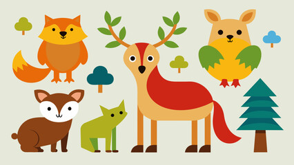 Obraz na płótnie Canvas woodland animals vector illustration