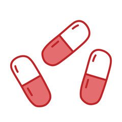 Two color capsule tablets or pills, cold and flu treatment, vector