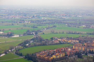 Fototapeta na wymiar Aerial view of an Italian neighborhood near Milan, Italy