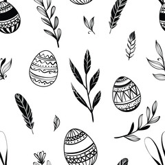 Seamless Easter pattern with eggs and spring twigs
- 756668307