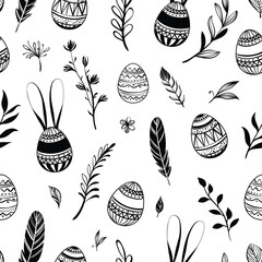 Seamless Easter pattern with eggs and spring twigs
- 756668310