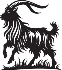 Goat silhouette of a horned goat on a white background