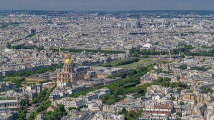 Top view of Paris skyline from observation deck of Montparnasse tower timelapse. Main landmarks of european megapolis. Paris, France