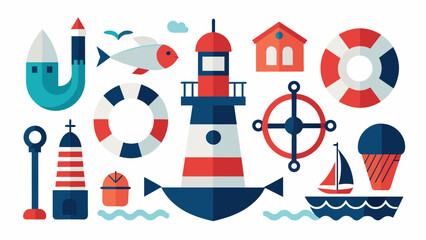 Obraz na płótnie Canvas set of isolated nautical icon vector illustration