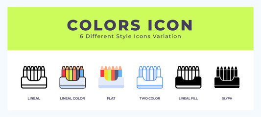 Colors icon set with different styles. Design elements for logo. Vector illustration.