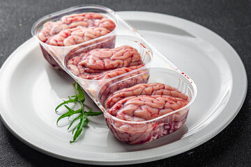 pork brain raw edible offal meat fresh food tasty eating cooking appetizer meal food snack on the table copy space food background