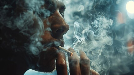 close up of a young man smoking cigarette - obrazy, fototapety, plakaty
