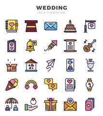 Wedding icons Pack. Lineal Color icons set. Wedding collection set.