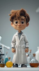 3D character male chemist on a white background. Generative AI