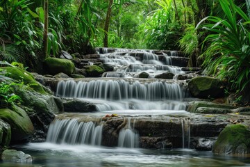 Cascading Stream In A Lush Rainforest