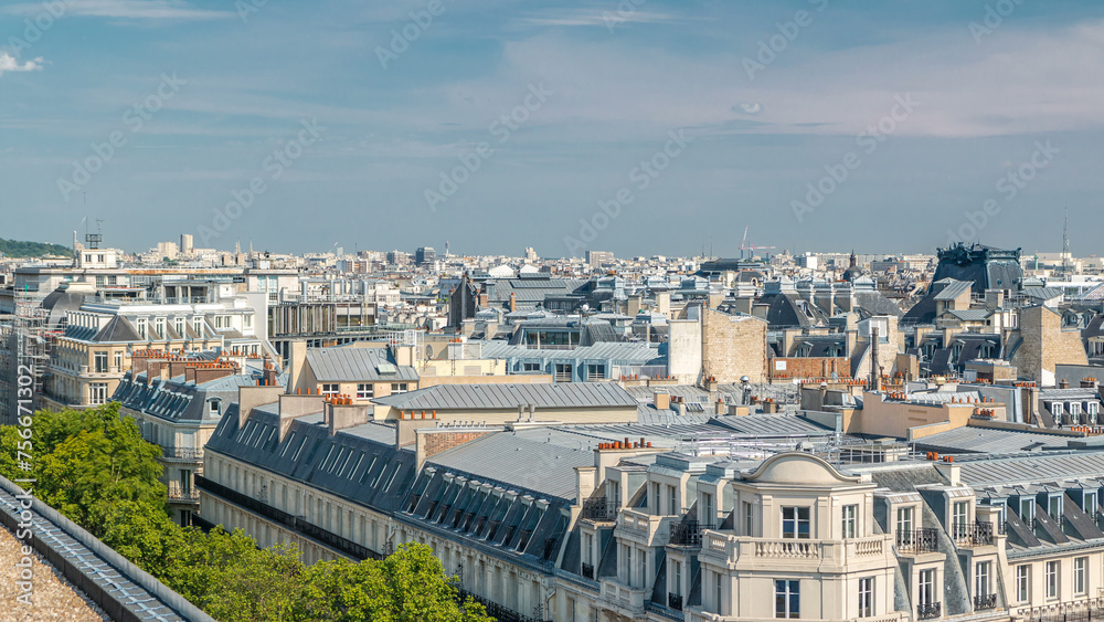 Wall mural cityscape view on the beautiful buildings timelapse from gallery lafayette terrace in paris