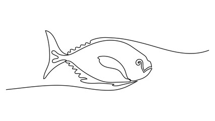 Fototapeta premium One line art of ocean Tuna for logo identity. Large lake Fish mascot concept for fishing tournament icon. Continuous line draw design vector graphic illustration. Editable stroke