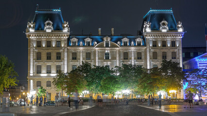 Parvis Notre Dame night timelapse - Place Jean-Paul II. Paris. France - obrazy, fototapety, plakaty