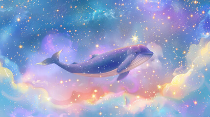 Obraz na płótnie Canvas Whale exploring a futuristic galaxy with swirling stars and nebula, fantasy concept