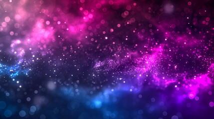 Fototapeta na wymiar A mesmerizing galaxy-inspired background with a vibrant blend of pink, purple, and blue hues, dotted with sparkling stars and bokeh effects.