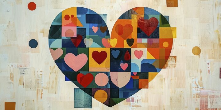 An inclusive heart design with diverse symbols on a clear canvas celebrates love and unity in relationships.